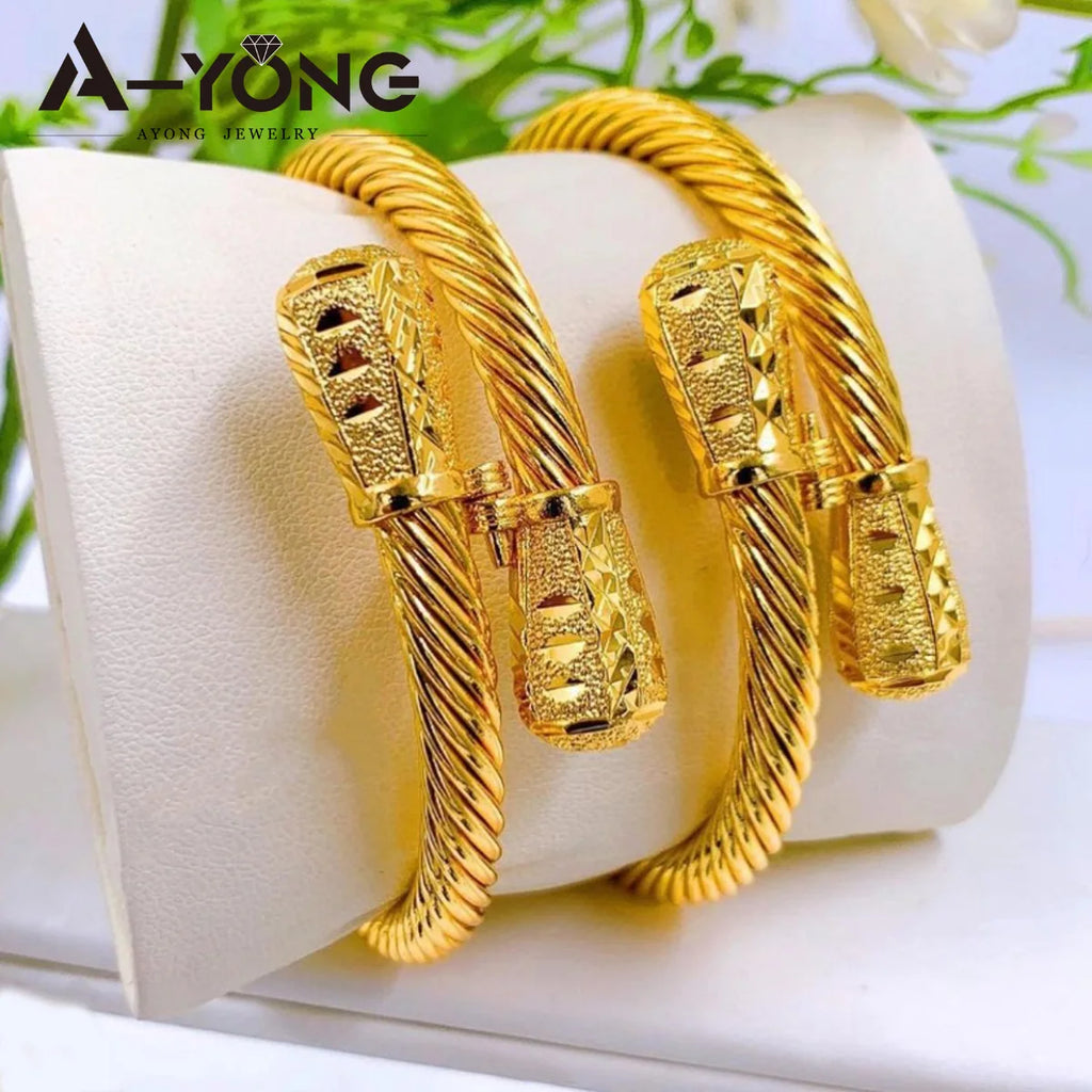 Bracelets Manchette Plaqué Or Dubaï 21k Couleur Or Luxe Saoudien Mariage Bracelets Turcs Femmes Fête de Mariage Bijoux Ramadan