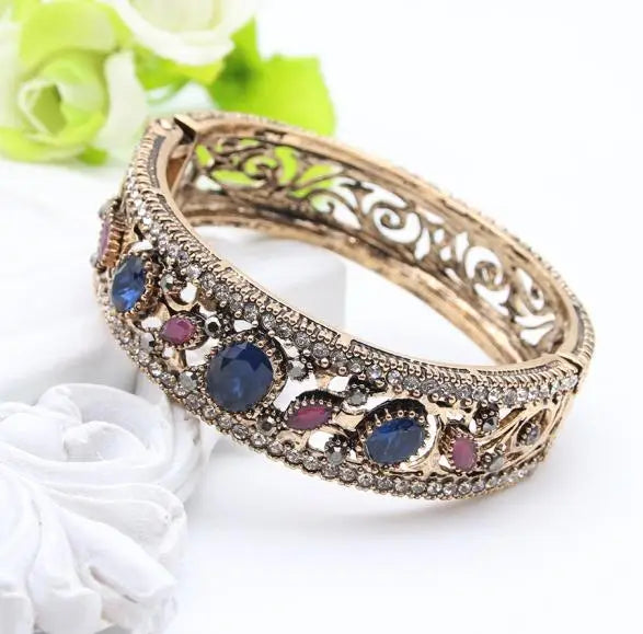 Bracelets Ronds en Résine avec Dinde Vintage pour Femmes Bijoux de Couleur Or Antique Manchette Bohème