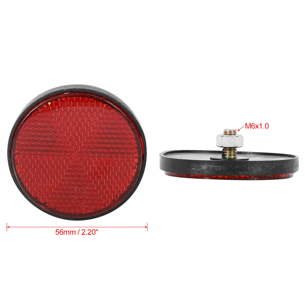 Motoforti Lot de 6 paires de catadioptres ronds universels en plastique rouge M6 x 1,0 de 56 mm de diamètre pour moto et vélo
