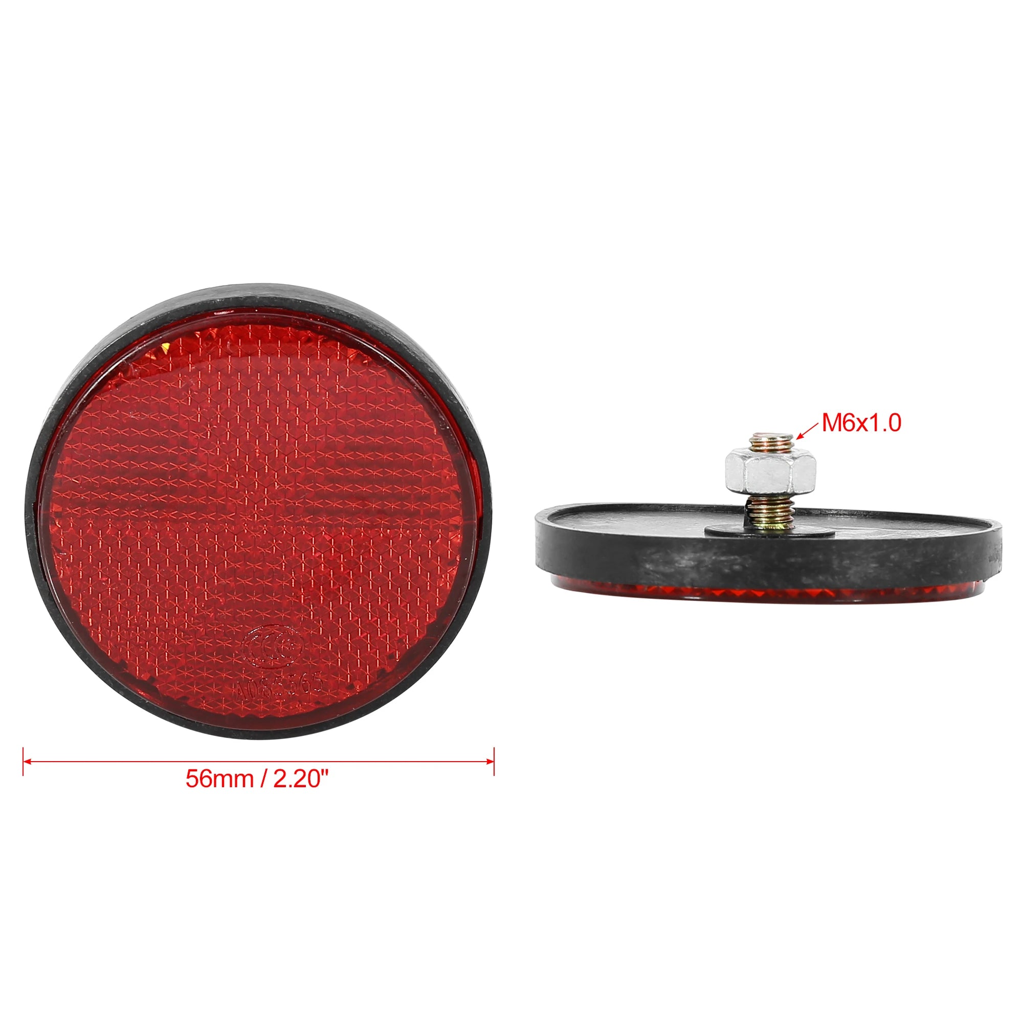 Motoforti Lot de 6 paires de catadioptres ronds universels en plastique rouge M6 x 1,0 de 56 mm de diamètre pour moto et vélo