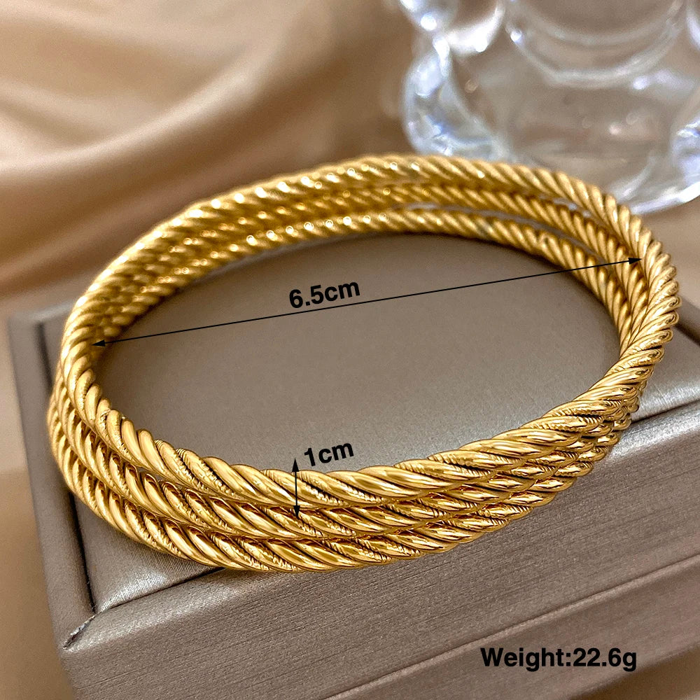 Lot de 3 bracelets jonc en acier inoxydable couleur or uni pour femmes, empilables, étanches, cadeaux de bijoux