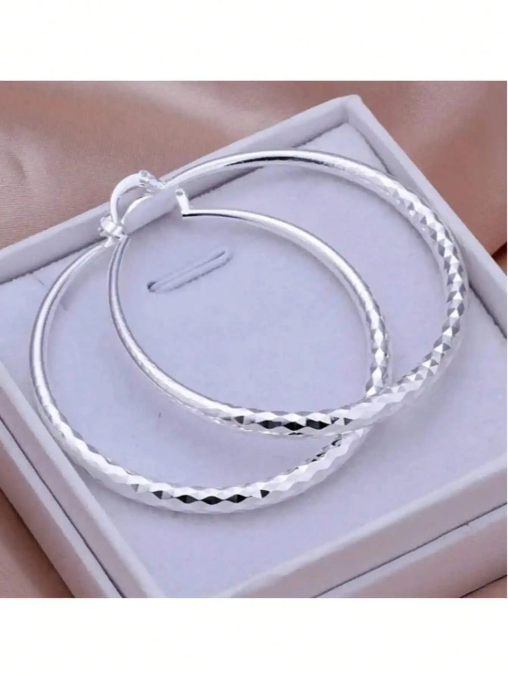 Silver Tone Faceted Hoop Earrings for Women, Elegant Jewelry Gift for Wedding or Party