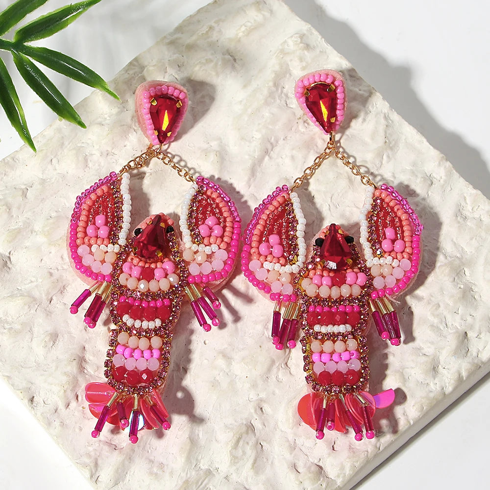 AENSOA Boucles d'oreilles pendantes bohèmes en forme d'étoile de mer, de homard et de conque avec perles pour femme, fabriquées à la main, bijoux d'été sur le thème des animaux marins