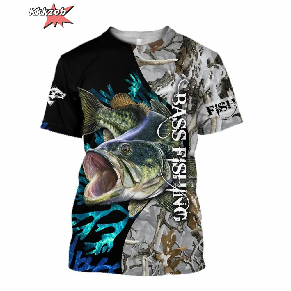 Vêtements pour hommes T-shirt à manches courtes surdimensionné imprimé motif pêche 3D Vêtements de pêche d'extérieur Haut à manches courtes
