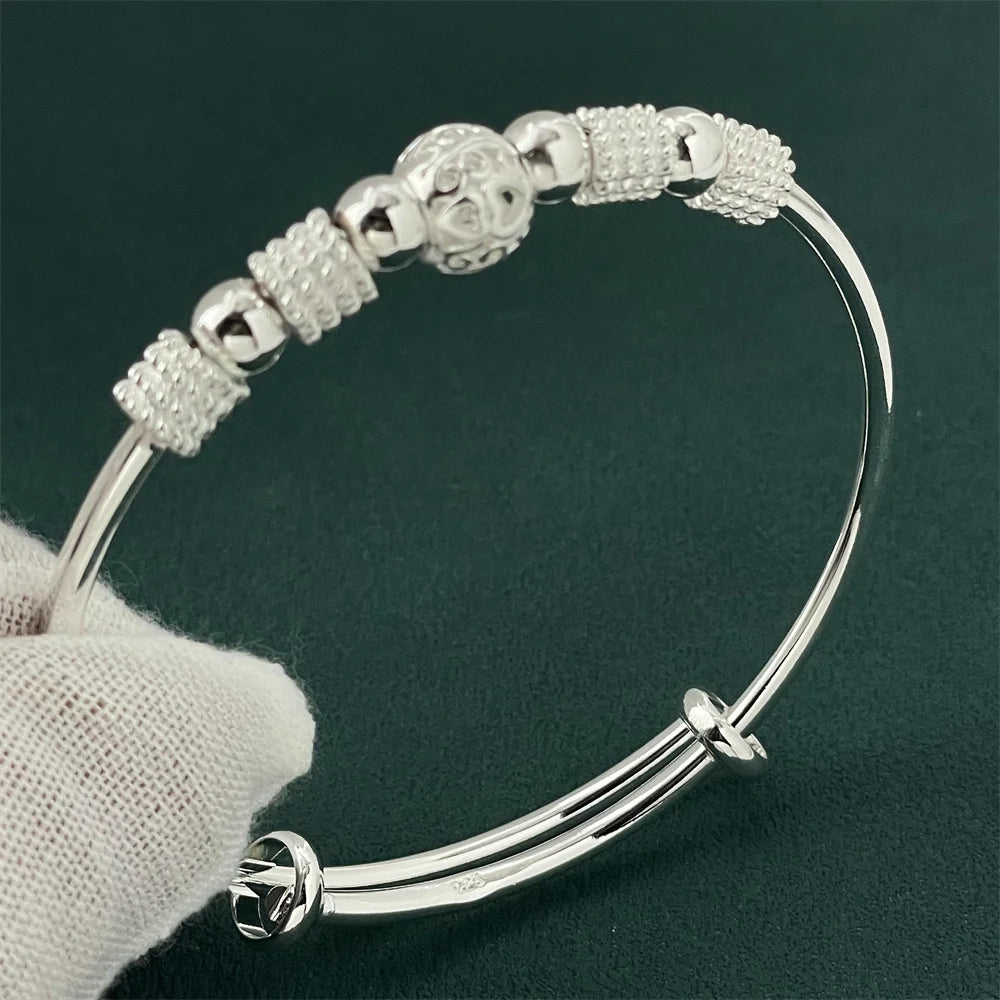 ANDARA Gros Bracelet Jonc Tendance en Argent Sterling 925 Cœur Rond Ouvert pour Femme Bijoux de Mode Réglable Manchette de Mariage
