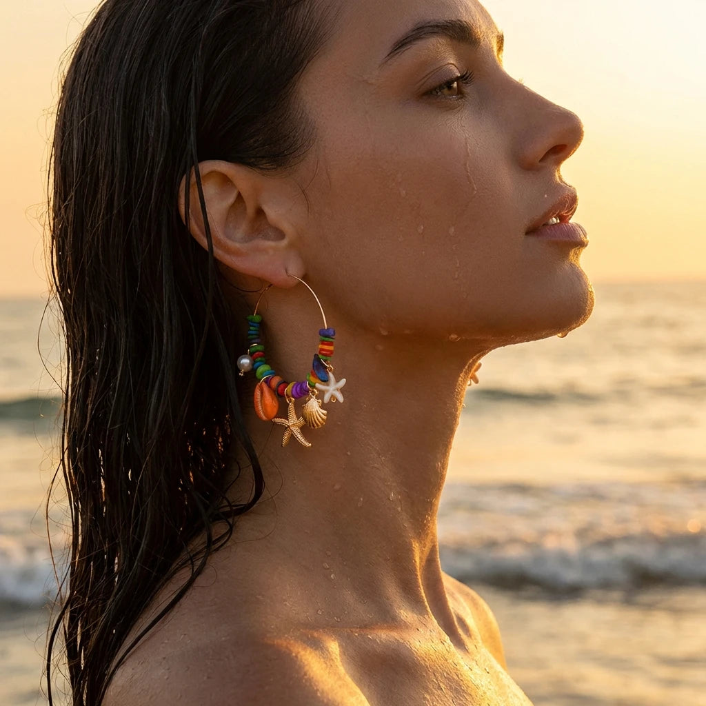 Colorful Rainbow Hoop Earrings for Women Tropical Beach Coastal Charm Dangle Summer Vacation Dopamine Statement Jewelry
