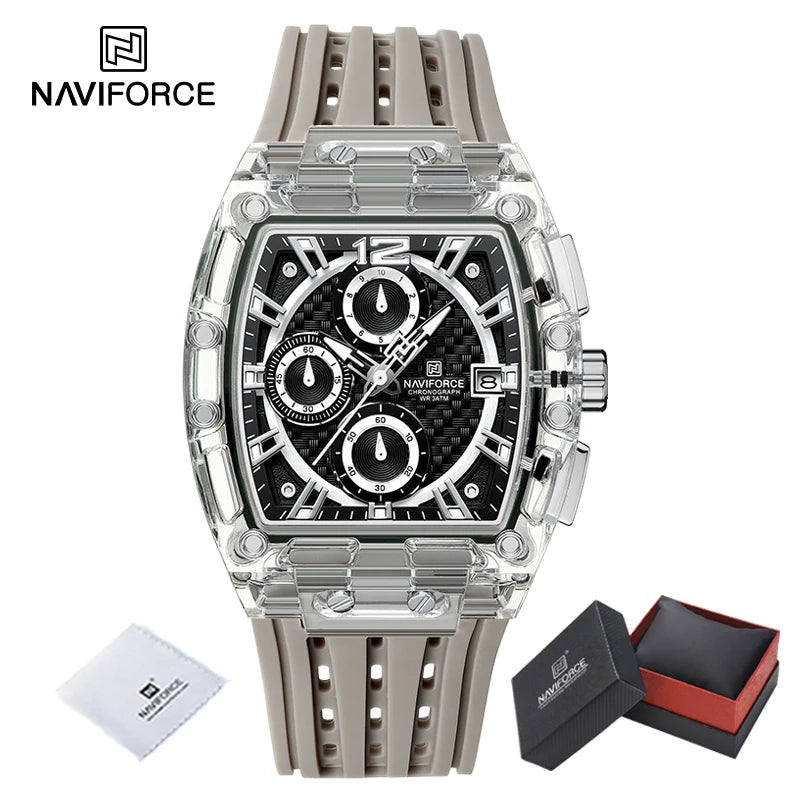 Montres NAVIFORCE de haute qualité pour homme, bracelet en silicone, étanche 50M, montre de sport pour homme, affichage de la date, chronographe pour homme à quartz décontracté
