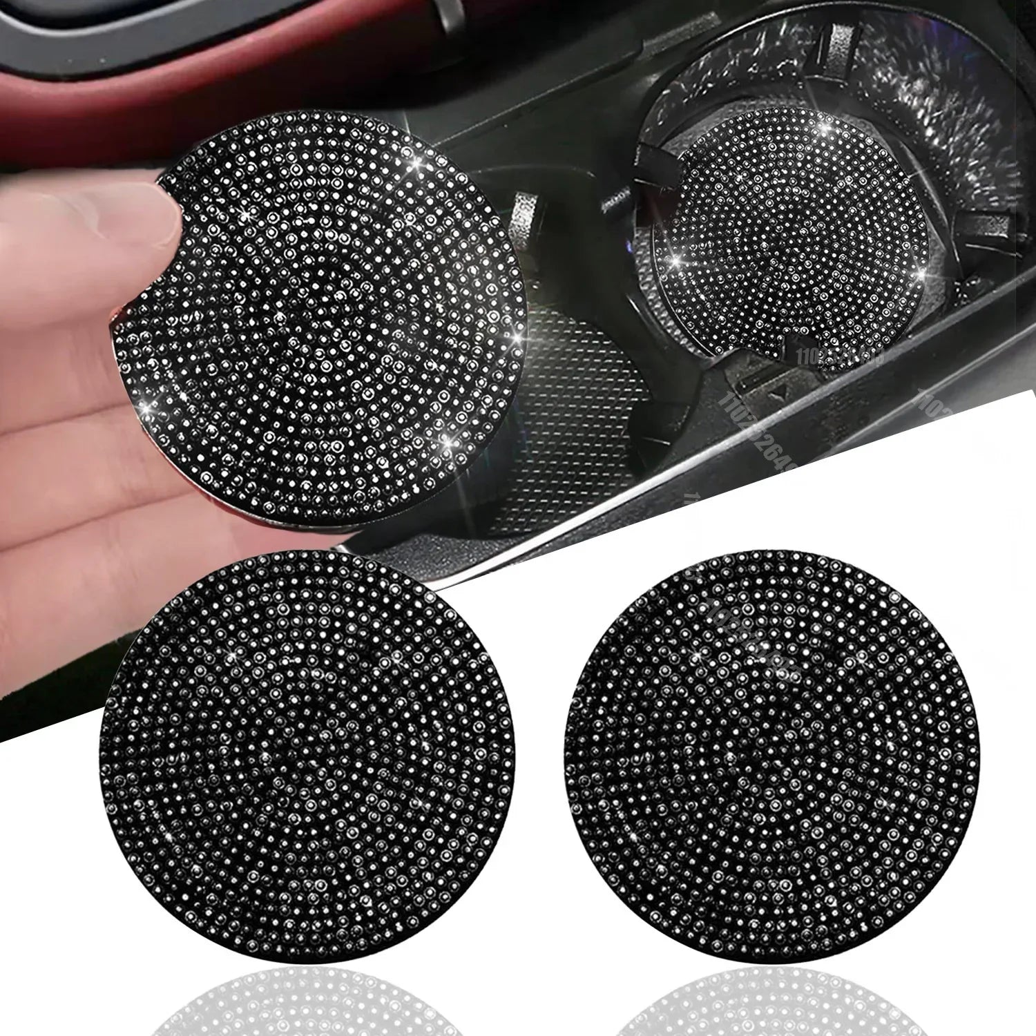 2 Pcs Tapis de dessous de verre de voiture en diamant, tapis antidérapant pour fente de tasse d'eau, gadget scintillant en silicone, tapis de porte-gobelet, accessoires de décoration intérieure automatique