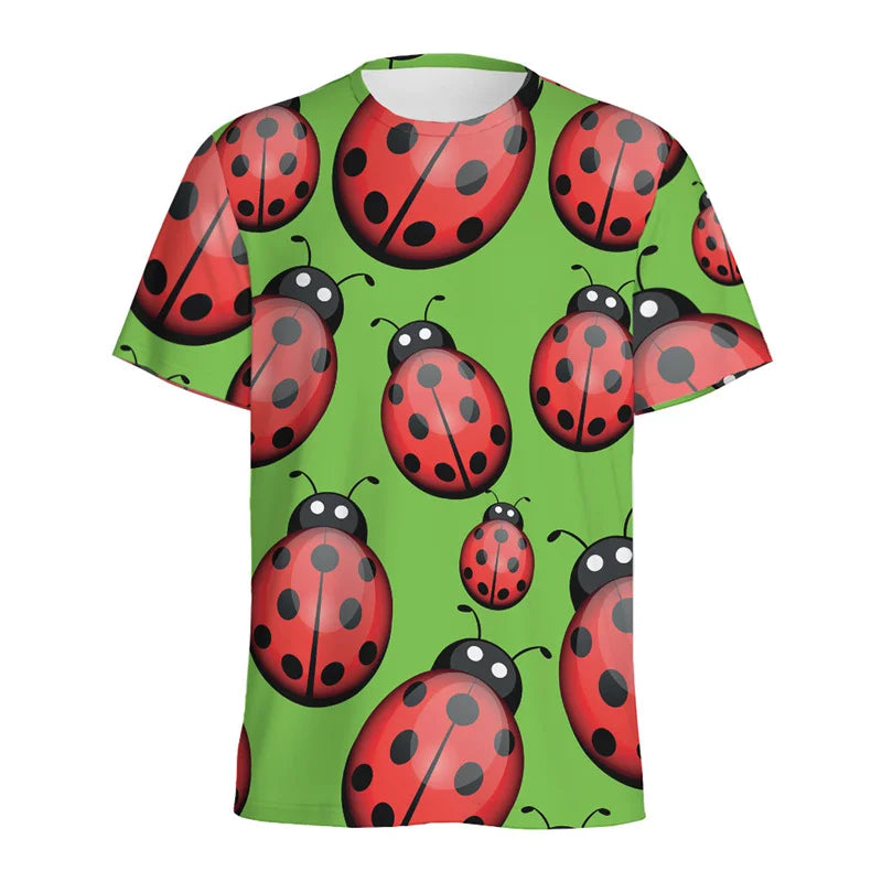 T-shirt imprimé 3D Coccinelle Mignonne pour Homme, Col Rond, Manches Courtes, T-shirt d'Été Tendance, Dessin Animé, Insecte, Hauts Graphiques pour Enfants
