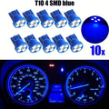 Lot de 10 ampoules LED T10 4SMD 1210 pour tableau de bord, bleu, pour lecture de voiture
