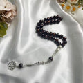 Green Veined Stone Islamic Prayer Beads Tesbih, Silver Celtic Knot Arabic Muslim Worship Rosary, Middle Eastern Jewelry Gift
