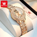 OLEVS 9943 Montre à Quartz Originale Entièrement Sertie de Diamants pour Femme Acier Inoxydable Or Rose Étanche Élégante Luxe Haut de Gamme Montre-Bracelet pour Dames