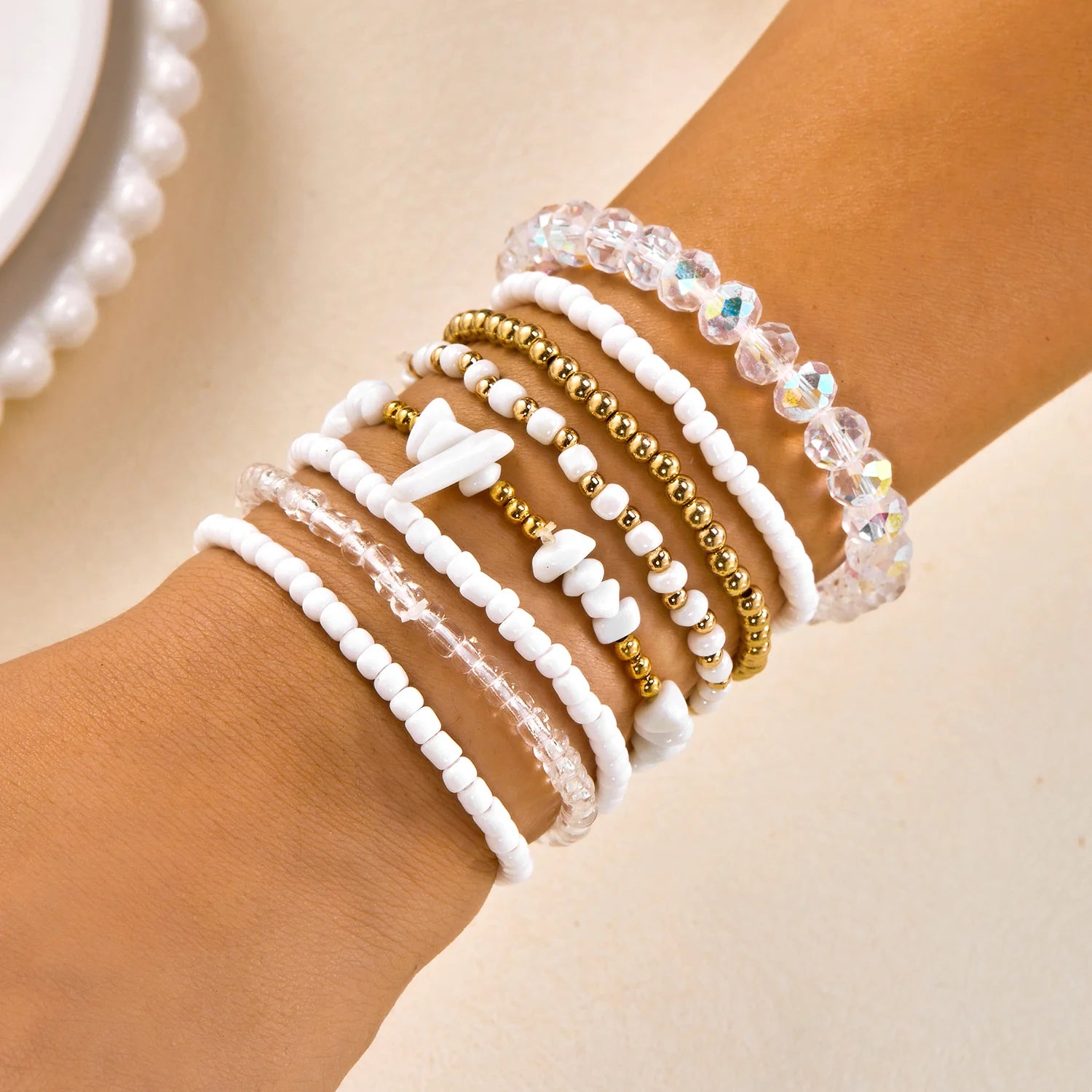 Lot de 10 Bracelets Bohèmes Chic en Bois et Perles Mixées pour Femmes, Bracelets Exquis en Gravier de Cristal, Cadeaux de Bijoux d'Amitié