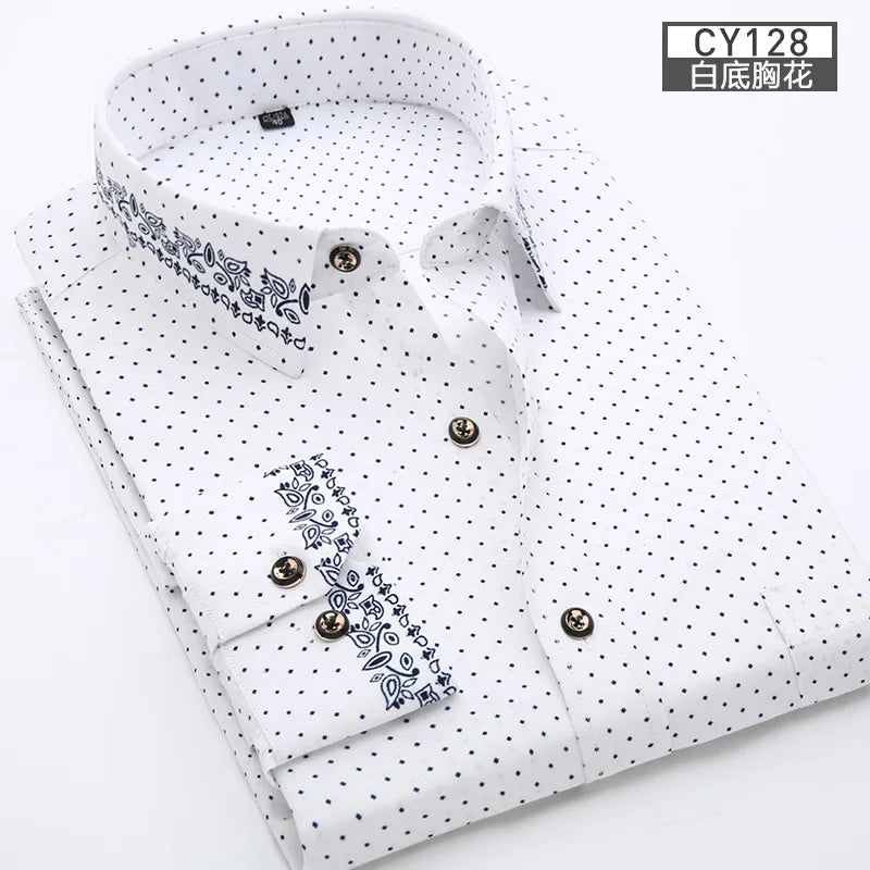Nouvelle chemise pour hommes, mince, à manches longues, imprimée, printemps/été, sans repassage, décontractée, coupe ajustée, à la mode, respirante