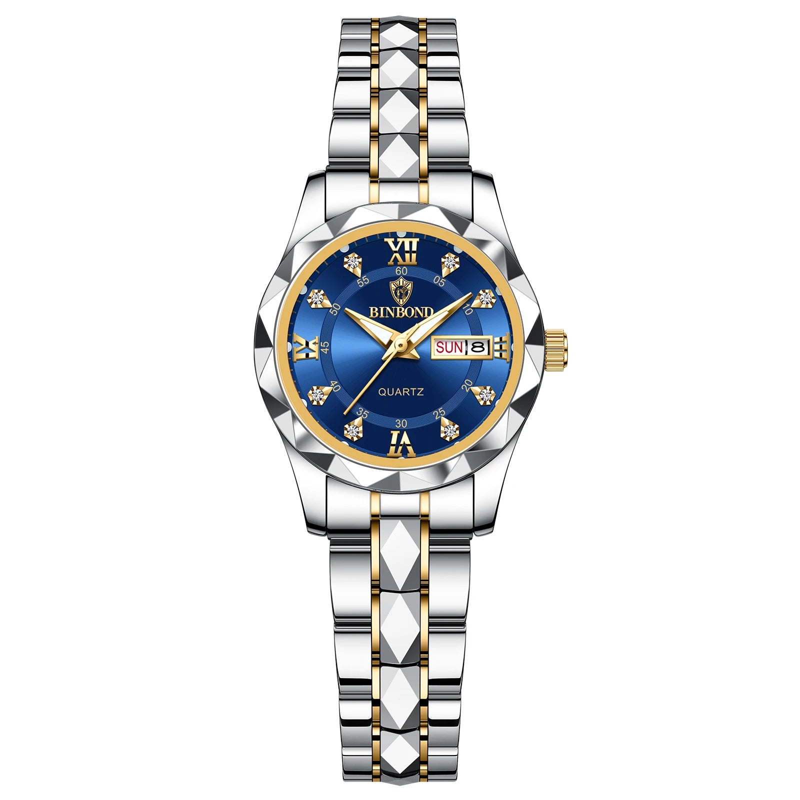 BINBOND B2521 Montres à Quartz de Luxe de Marque pour Femmes, Étanche 30M, Date et Jour, Montre-Bracelet Sport pour Femmes
