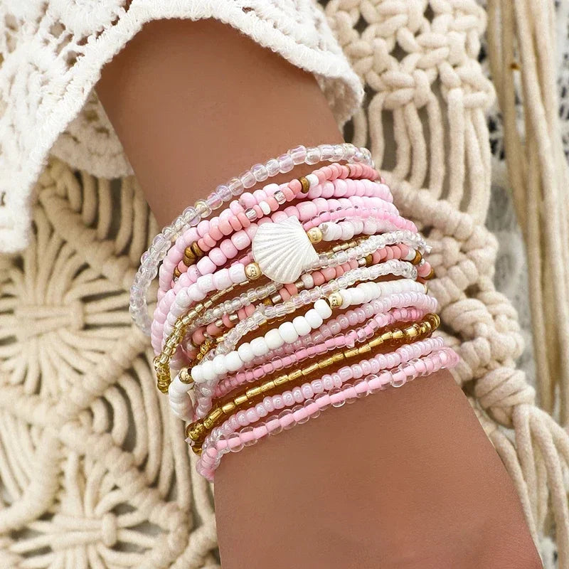 17/10 pièces/lot Bracelets élastiques à perles Perles de riz colorées Bohèmes Chaîne de bracelets Filles Été Plage Fête Vacances Bijoux
