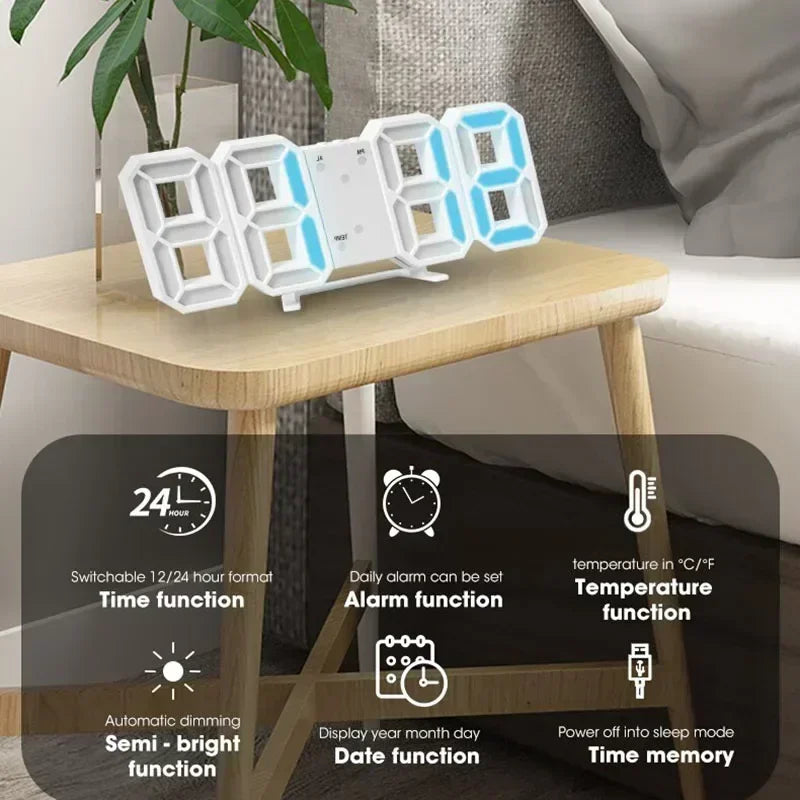 Acheter des produits Horloge 3D LED numérique Réveil Horloge murale Heure/date/température pour la maison/la cuisine/le bureau Horloges Décor Jardin