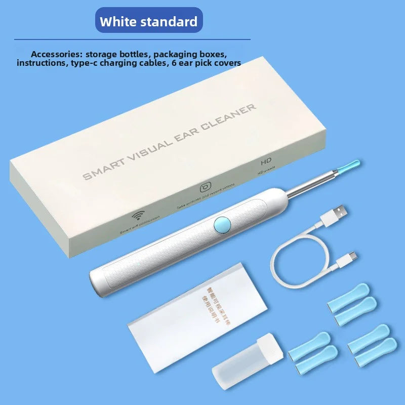 Élimination sans fil du cérumen avec caméra Nettoyeur d'oreille rechargeable Caméra HD avec kit de curettes Nettoyage du conduit auditif
