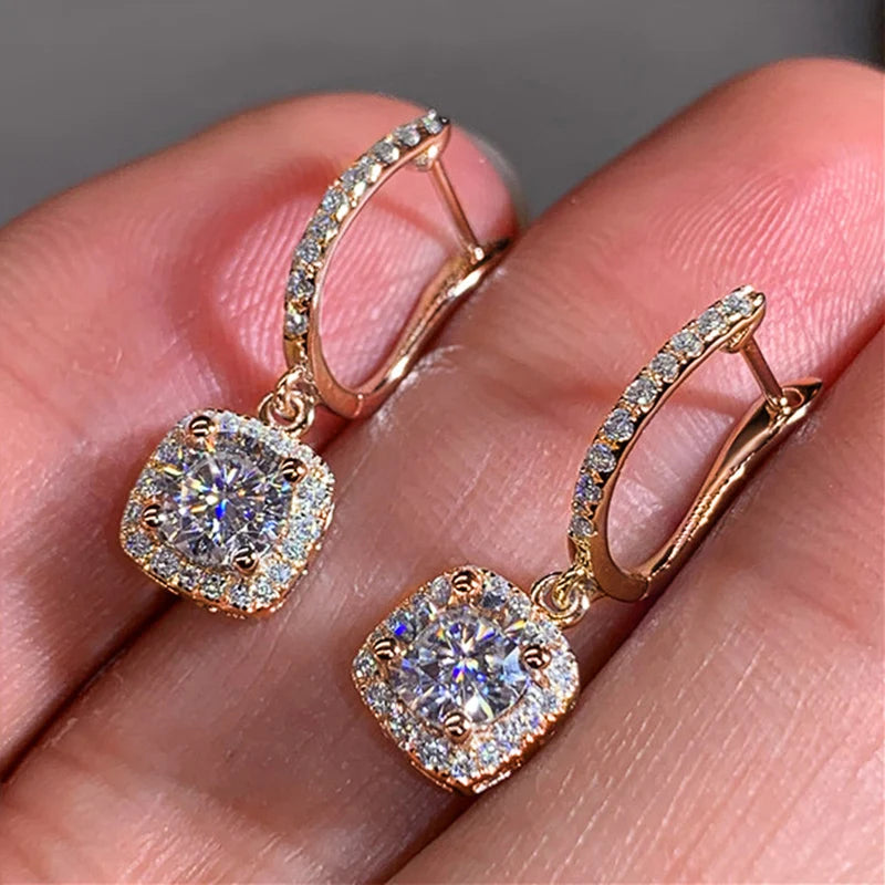 Huitan Nouvelles Boucles d'Oreilles Pendante Carrées Tendance Bijoux de Mariage de Fiançailles Brillants Élégantes Boucles d'Oreilles Pendantes pour Femmes Joli Cadeau