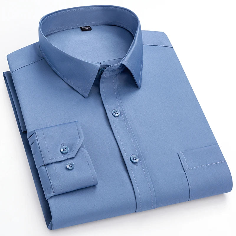 Nouvelle Élasticité Anti-Rides Chemises Homme Manches Longues Chemises Habillées Pour Homme Coupe Ajustée Camisa Social Chemise d'Affaires Chemise Blanche