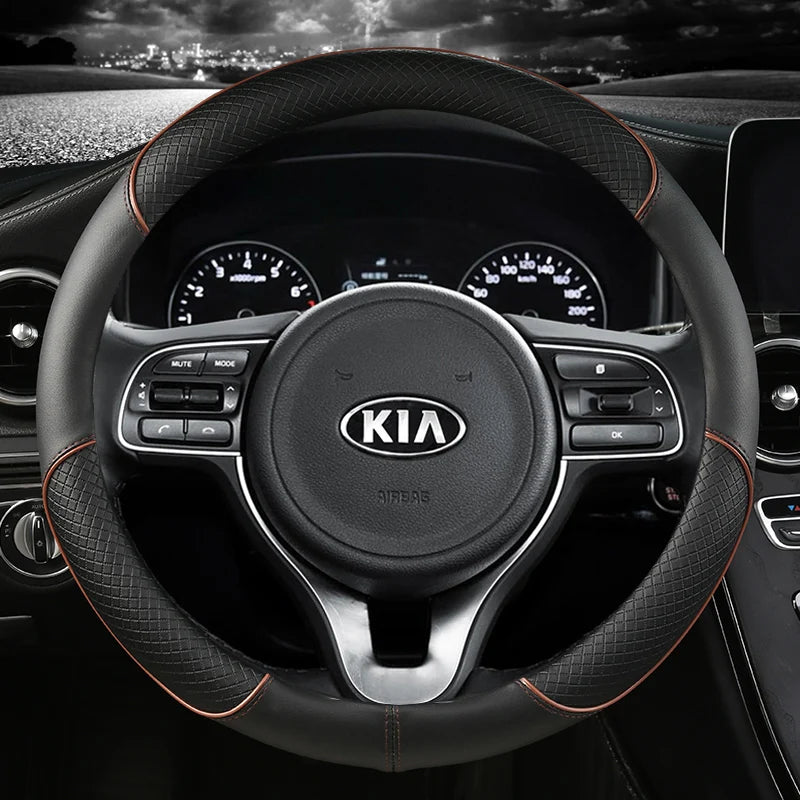 Housse de volant de voiture en cuir PU 38cm pour Kia Rio 2 3 4 X Line Kombi Berline K2 K3 K4 K5 KX1 KX3 KX5 Sportage Accessoires automobiles
