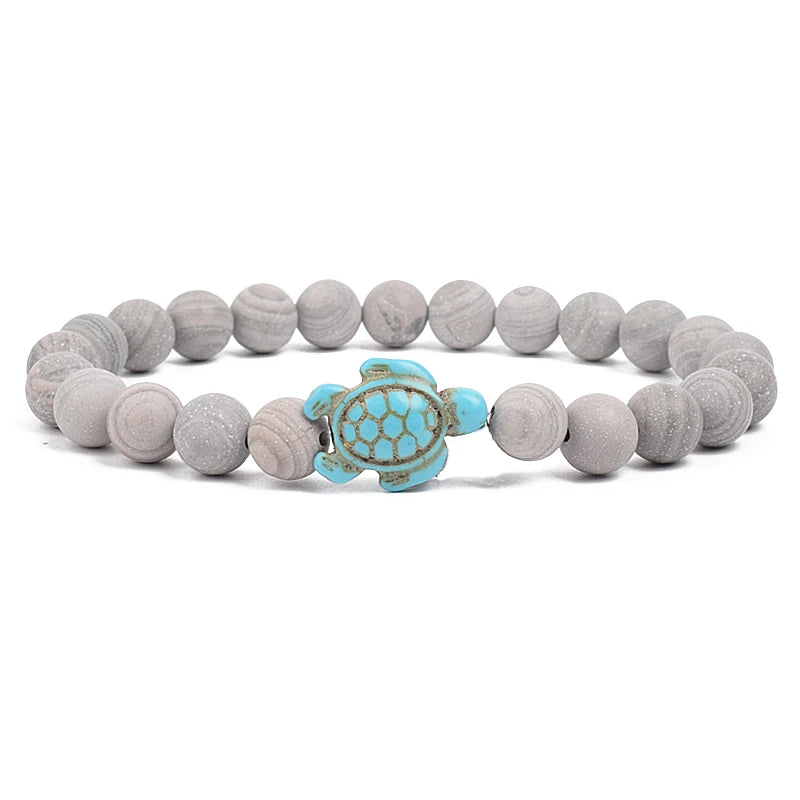 Bracelet perles tortues de mer 8 mm Turquoise Pierre Naturelle Élastique Extensible Femmes Hommes Amitié Bijoux d'Été Plage Cadeaux