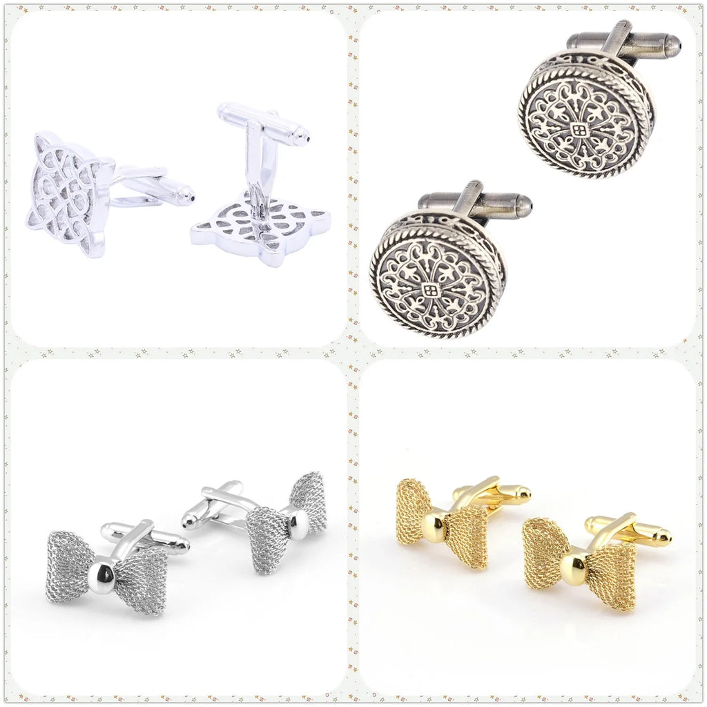 4 Styles TZG Stainless Steel Cufflinks Men Cuff Links Bow 1 Pair