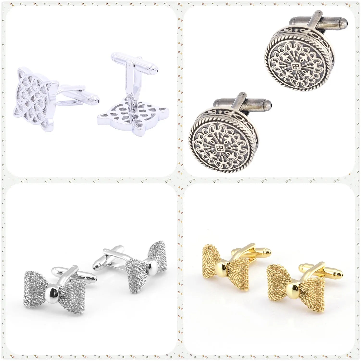 4 Styles TZG Stainless Steel Cufflinks Men Cuff Links Bow 1 Pair