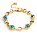 Greatera Lucky Turkish Evil Eye Beads Chain Stainless Steel Bracelets for Women Gold Plated Charm Waterproof Jewelry