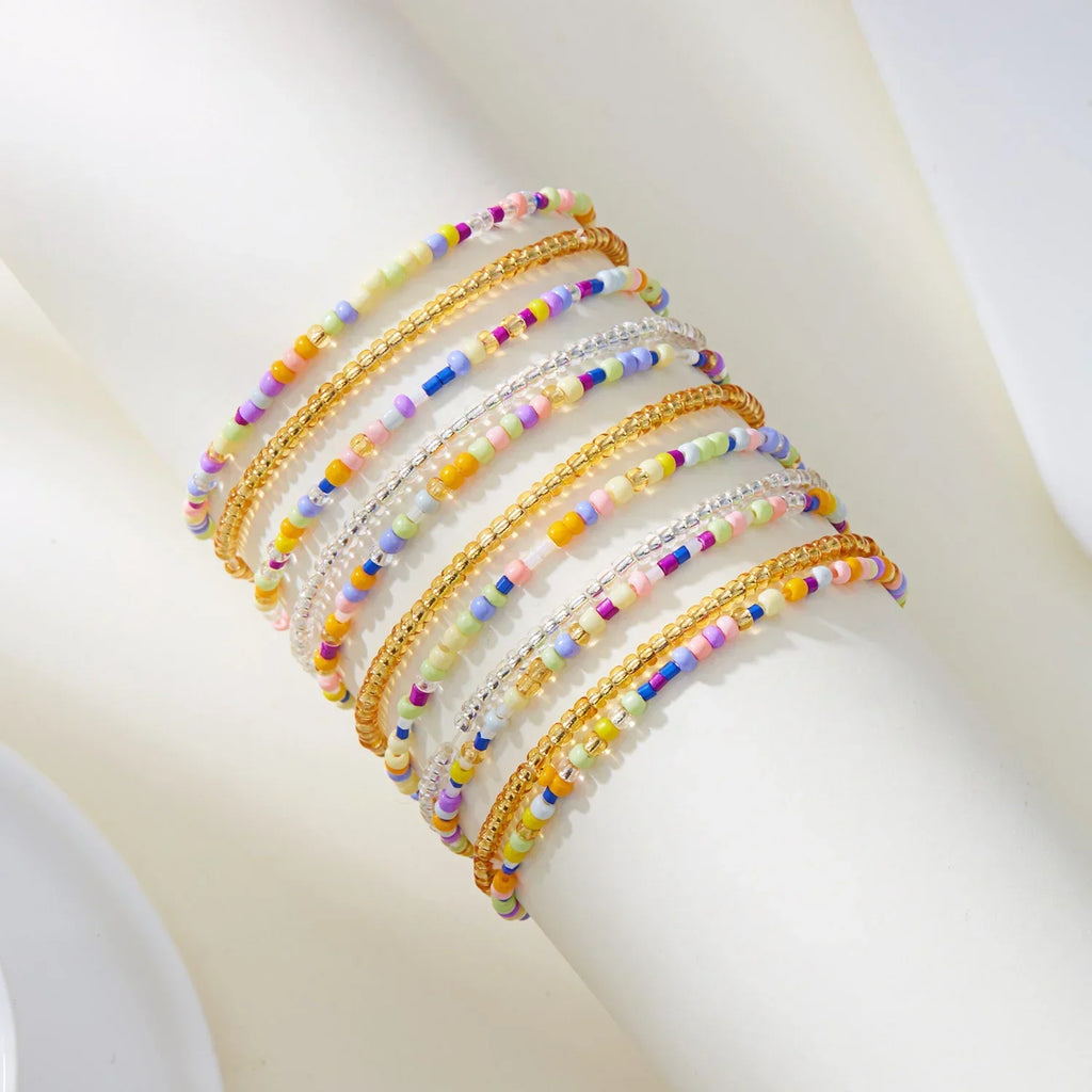 17/10 pièces/lot Bracelets élastiques à perles Perles de riz colorées Bohèmes Chaîne de bracelets Filles Été Plage Fête Vacances Bijoux