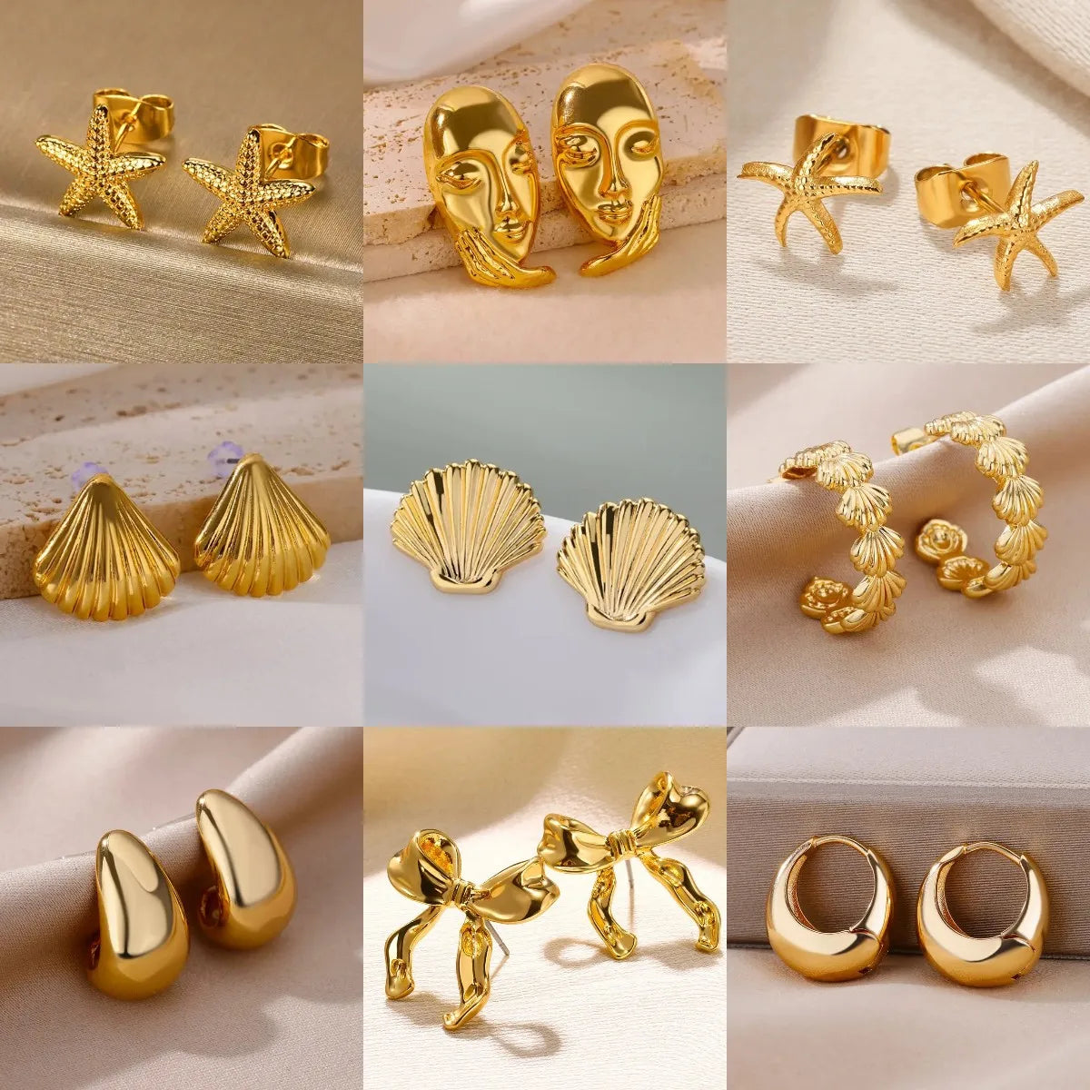 Stainless Steel Starfish Shell Stud Earrings for Women Minimalist Gold Color Aesthetic Wedding Earring Summer Beach Jewelry Gift