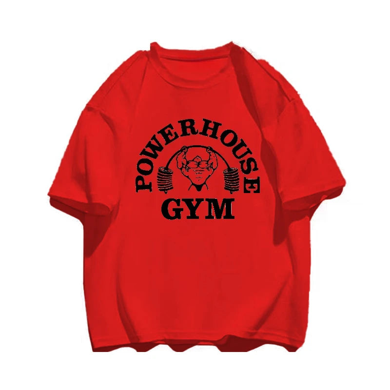 T-shirt d'été de sport 100 % coton grande taille pour homme avec lettres imprimées haltérophilie col rond pour la rue, l'extérieur, haute qualité, manches courtes