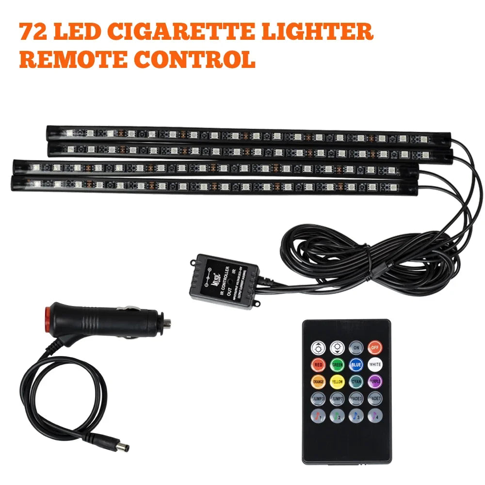 Lampe d'ambiance LED pour voiture avec USB, télécommande sans fil, contrôle musical, modes multiples, lumières décoratives intérieures pour automobile