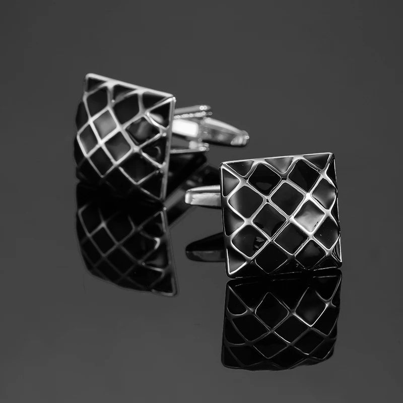 Boutons de manchette carrés classiques pour chemise française de luxe pour homme, motifs rétro bleus et noirs, accessoires de costume, bijoux, vente en gros