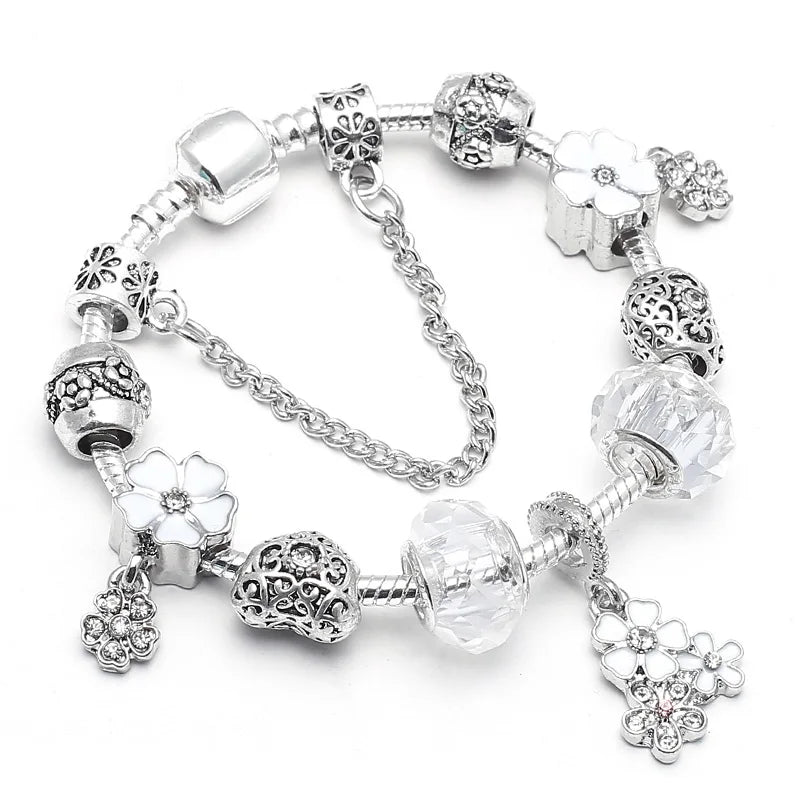 BAOPN Bracelets à breloques en perles cœur à cœur roses européennes pour femmes, bracelets et joncs de marque assortis, bijoux pour couple, livraison directe