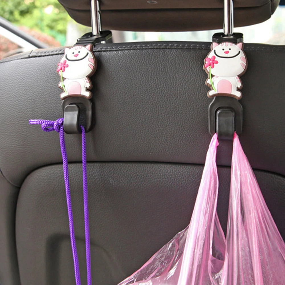 2Pcs Universal Car Seat  Cartoon Hook Hangers Organizer Headrest Mount Storage Interior Accessries