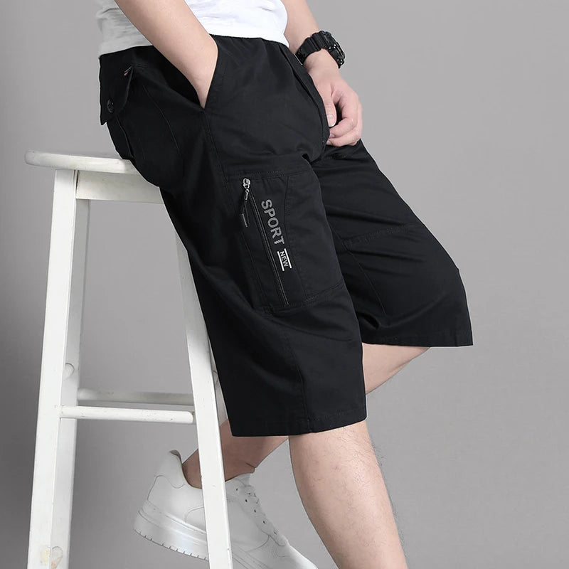 Shorts cargo homme, pantacourt, poche zippée, short d'été en coton, jogger d'escalade, taille élastique, vêtements de sport