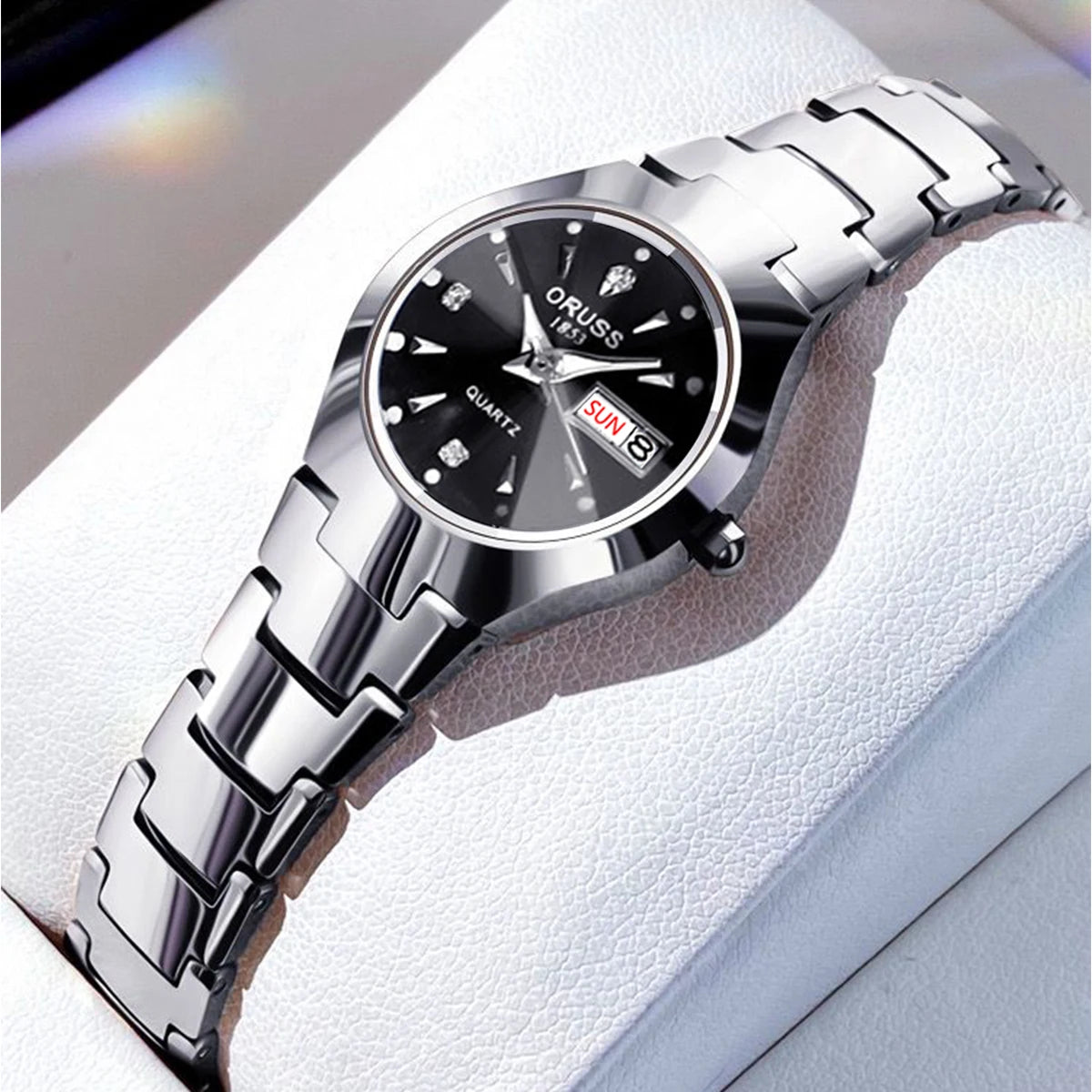 Montre Femme ORUSS de marque tendance, en acier inoxydable de haute qualité, étanche, avec aiguille lumineuse, calendrier de la semaine, élégance, montre à quartz pour femme.
