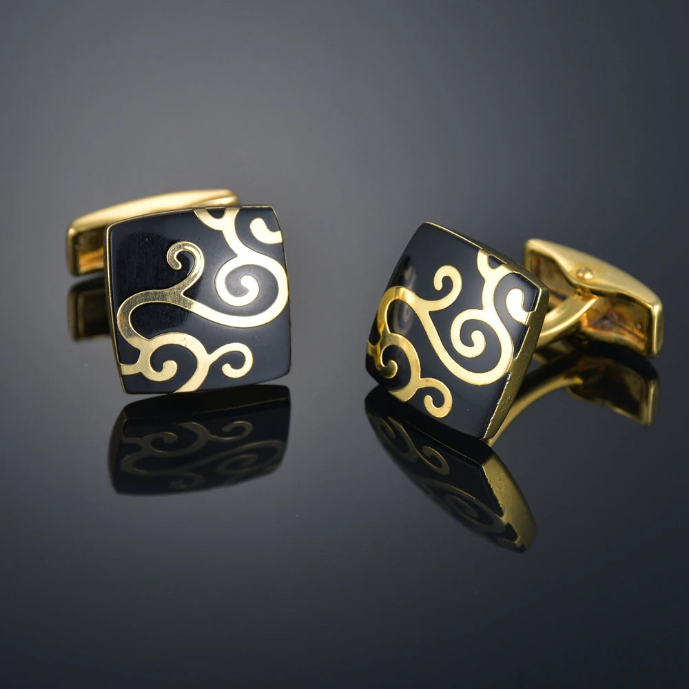 Boutons de manchette de qualité en tissu avec motifs de fleurs et de cheval doré, gemelos pour chemise française
