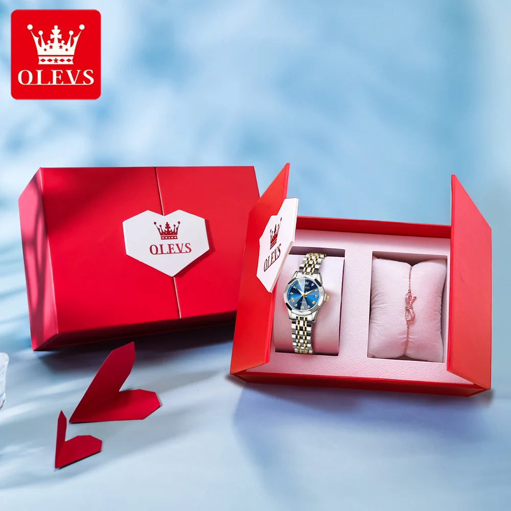 OLEVS 9931 Montre Femme Étanche Luxe Diamant Quartz Pour Femmes Échelle Romaine Calendrier Lumineux Élégante Montre-Bracelet Femme