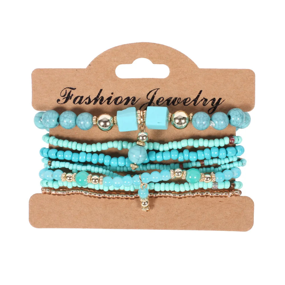 Ensemble de Bracelets Bohémiens Faits à la Main avec Perles pour Femmes, Chaîne Perlé Colorée d'Été, Bijoux Bohèmes pour Filles