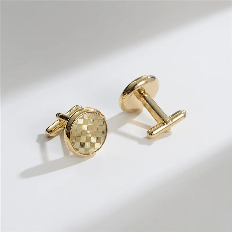 Boutons de manchette homme en cuivre pour hommes de luxe, cadeaux d'invités de mariage, bijoux de mode ronds carrés, boutons de manchette et pince à cravate pour hommes
