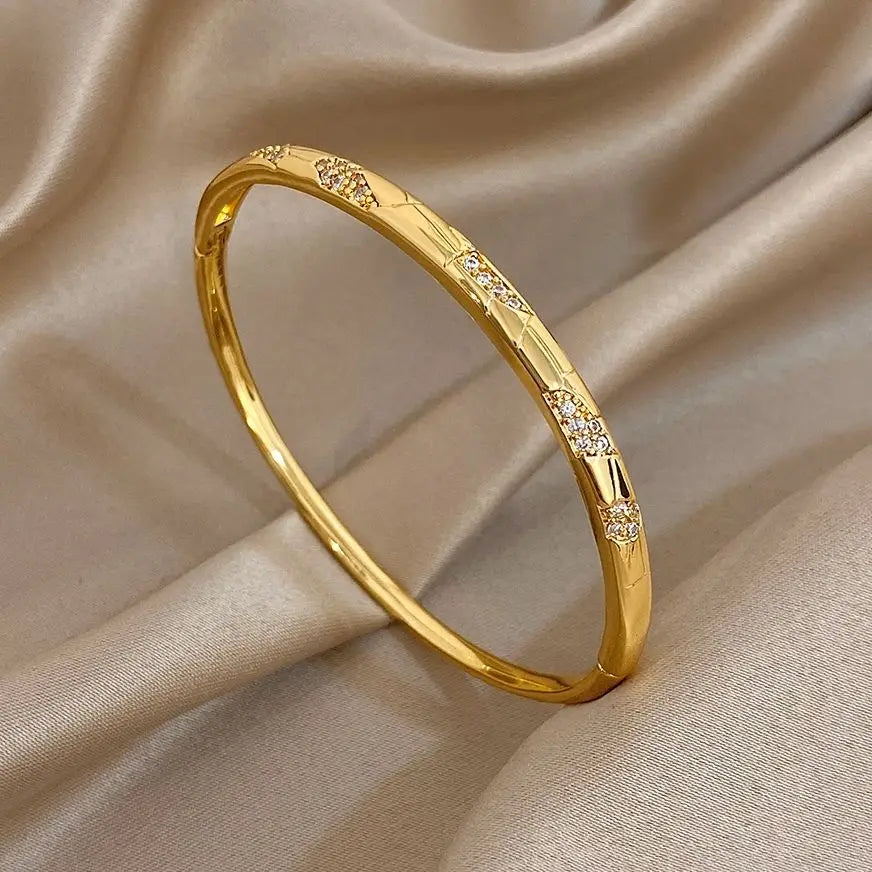 Irregular Pattern Rhinestone Smooth Bracelet for Women Fashion Gold Plated Copper Cuff Bangle Bracelets Jewelry Gifts