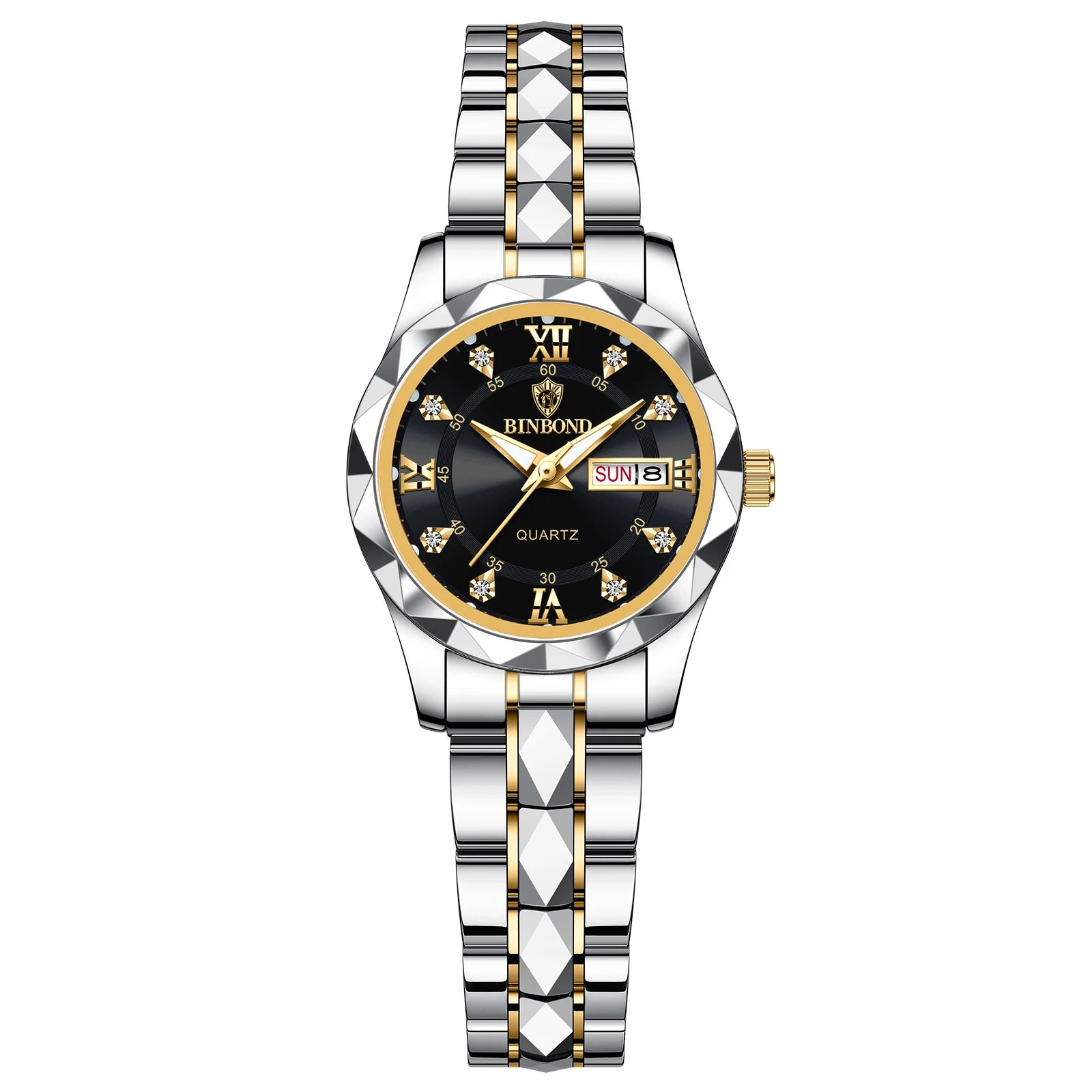 BINBOND B2521 Montres à Quartz de Luxe de Marque pour Femmes, Étanche 30M, Date et Jour, Montre-Bracelet Sport pour Femmes