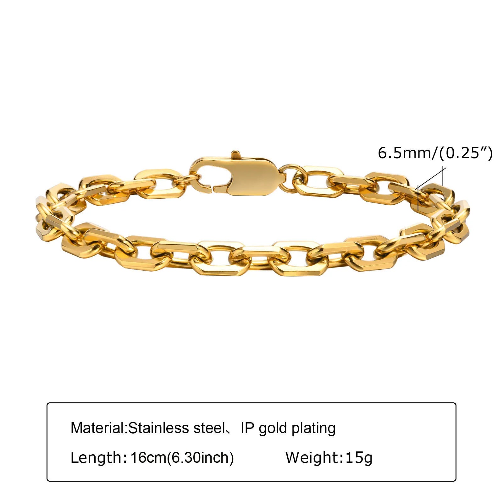 Bracelet chaîne en acier inoxydable pour femme, bracelet ajustable maillons trombone torsadés plaqué or 18 carats, bijoux superposables épais