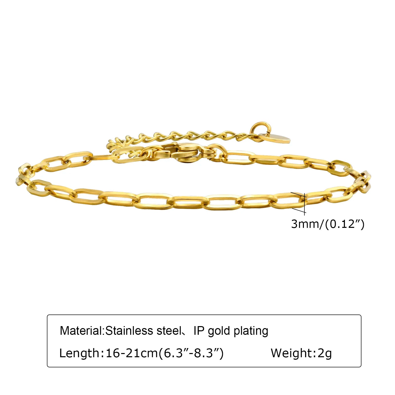Bracelet chaîne en acier inoxydable pour femme, bracelet ajustable maillons trombone torsadés plaqué or 18 carats, bijoux superposables épais