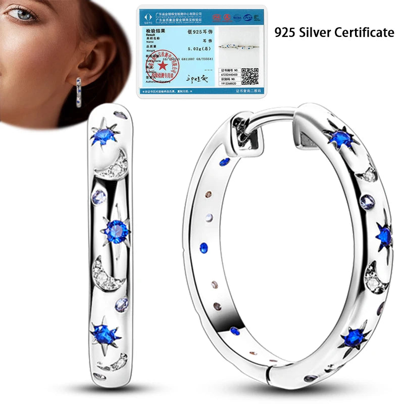 Boucles d'oreilles créoles en argent 925 pour femme, pendentifs en zircon en forme de cœur et d'étoile, bijoux fantaisie originaux