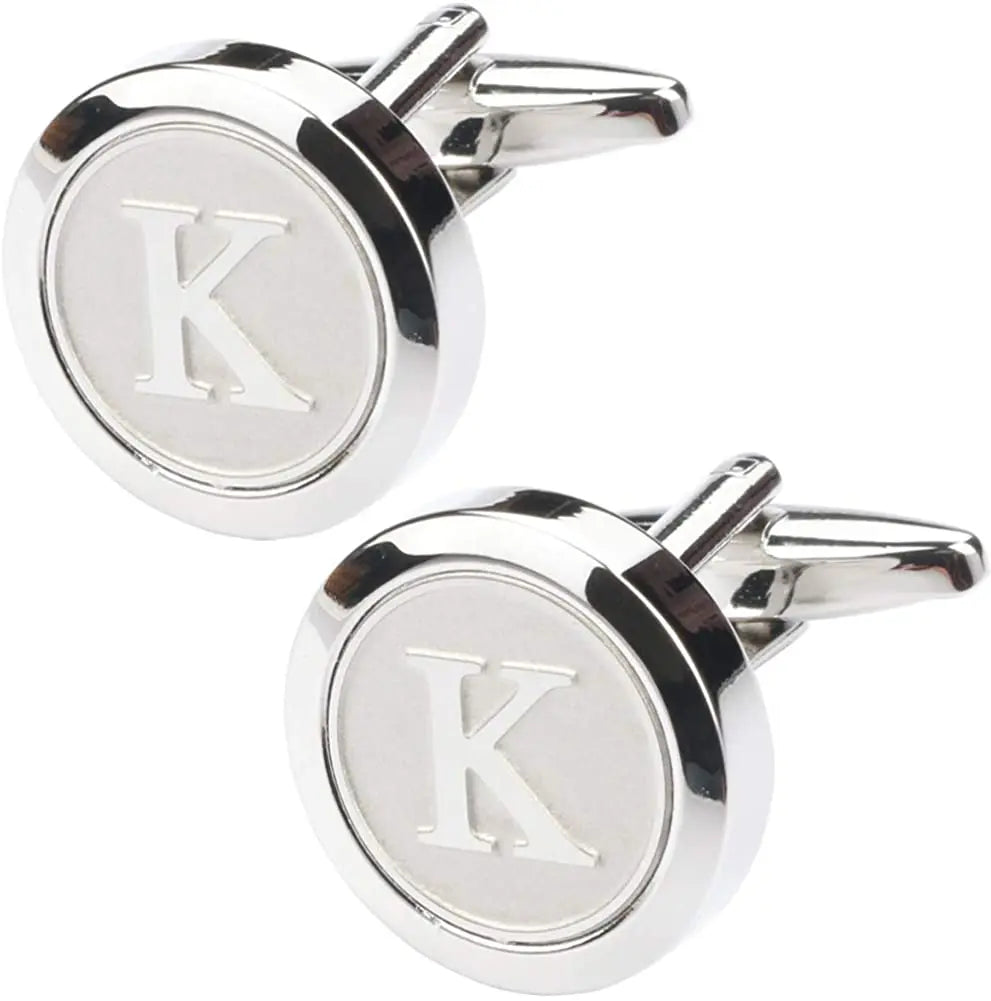 Boutons de Manchette Classiques en Acier Inoxydable pour Homme - Lettre Initiale de l'Alphabet 26 Boutons de Manchette Chemises d'Affaires Mariage Cadeau A-Z