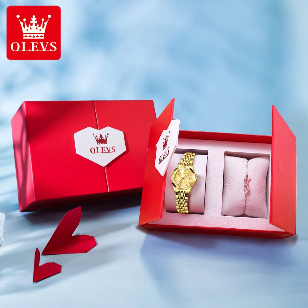 OLEVS 9931 Montre Femme Étanche Luxe Diamant Quartz Pour Femmes Échelle Romaine Calendrier Lumineux Élégante Montre-Bracelet Femme