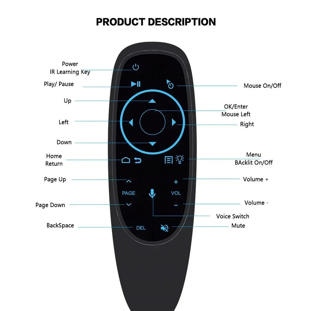 Télécommande vocale G10S PRO BT 2,4 G avec souris gyroscopique sans fil BT5.0 Télécommande intelligente rétroéclairée pour boîtier TV Android